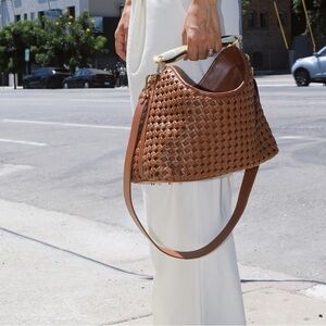 ELLEME woven leather bag with gold handle - brown